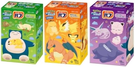 Kao Bub Pokemon Sleep Bath Solution, Set of 3 Colors, Sweet Chamomile, Neroli, Lavender Scent, 12 Tablets x 3