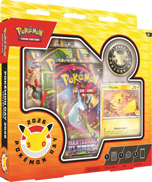 Pokémon Day 2026 Collection with Pikachu promo coin and booster packs