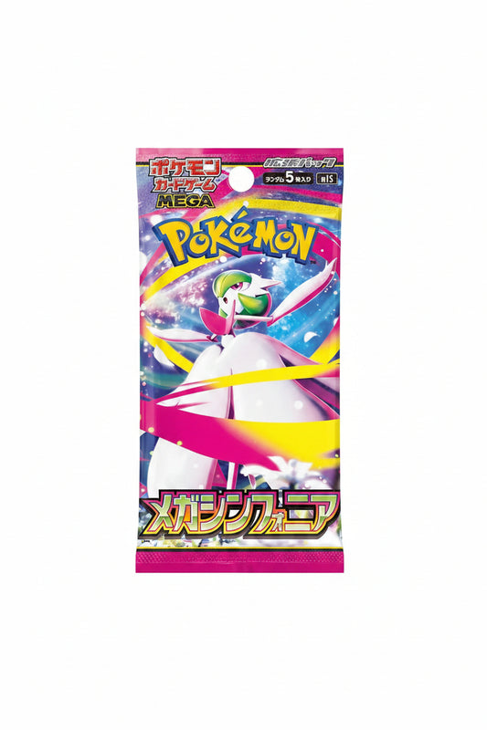 Pokémon MEGA card packaging with a Pokémon character on a colorful background