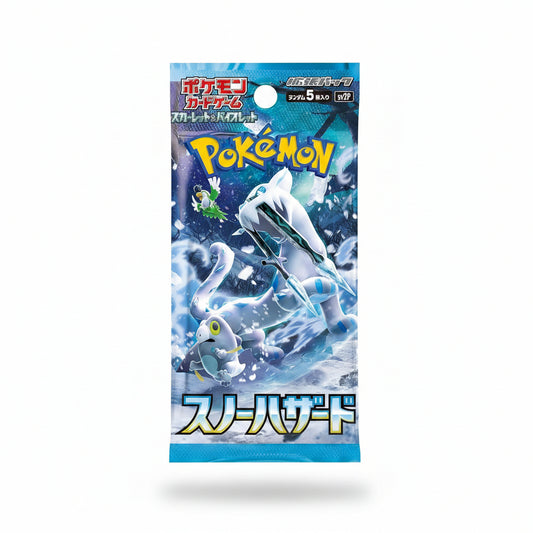 Pokémon trading card packaging with a snow gale design