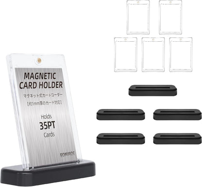 EOMMOE 35PT magnetic card holders with black display stands, set of 5