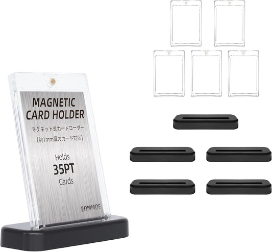 EOMMOE 35PT magnetic card holders with black display stands, set of 5